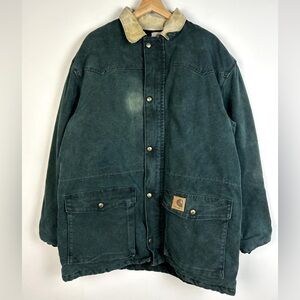 Vintage 90's Carhartt Santa Fe Long Hunter Green Jacket CQ7043 Size M